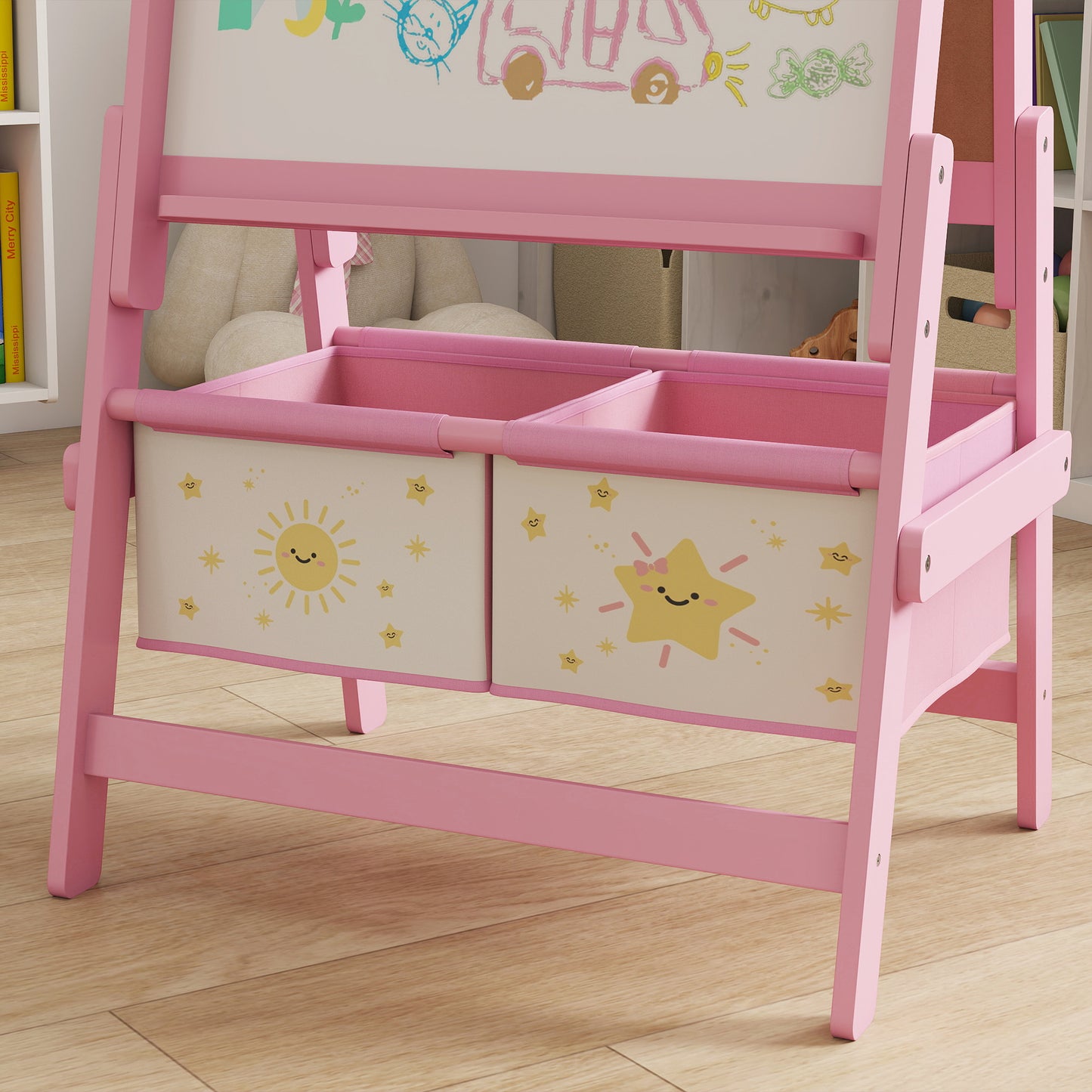 AIYAPLAY Art Easel For Kids Double Sided Whiteboard And Blackboard With Paper Roll For Ages 3 To 8 Years Pink