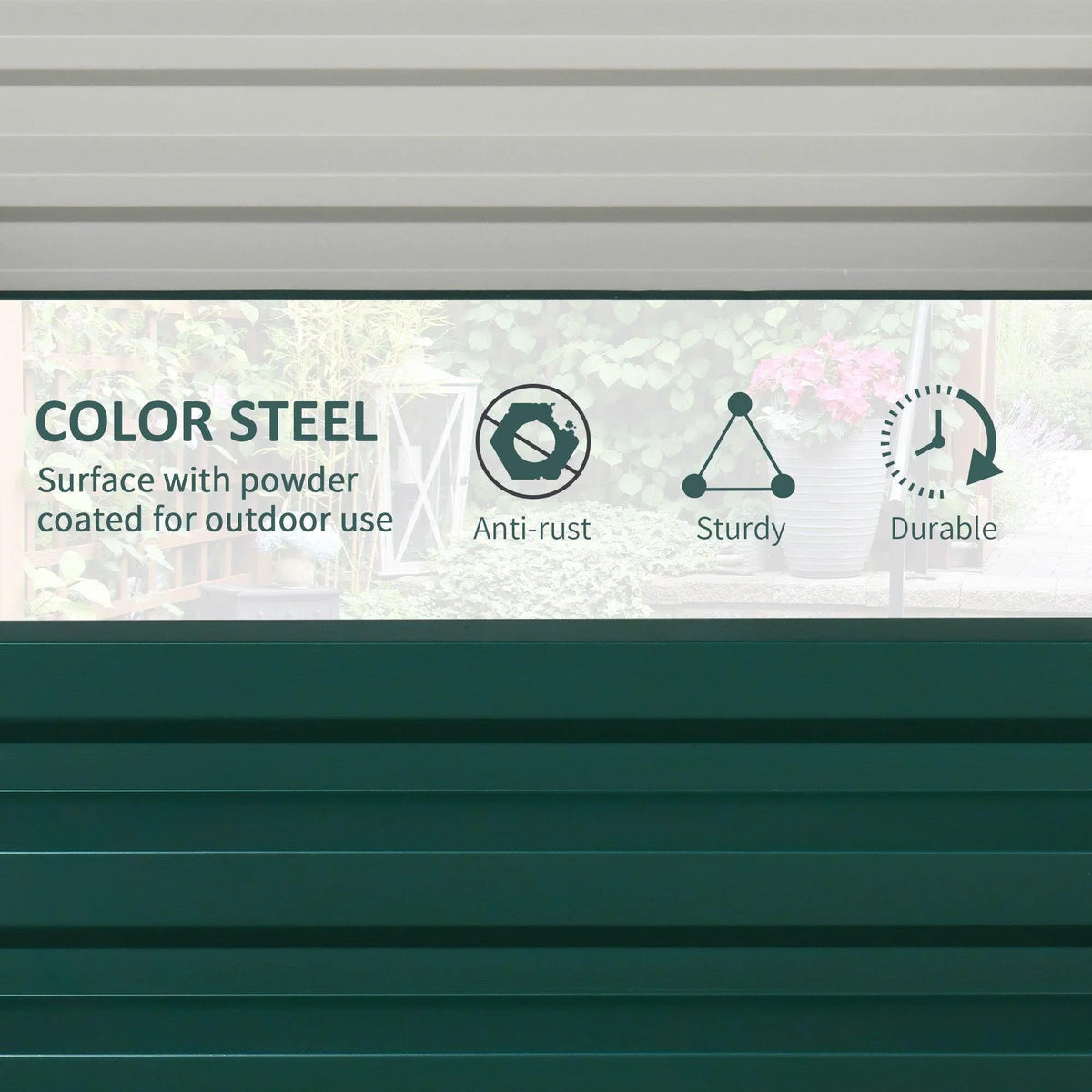 Green galvanized steel raised garden bed side panel with smooth powder-coated finish