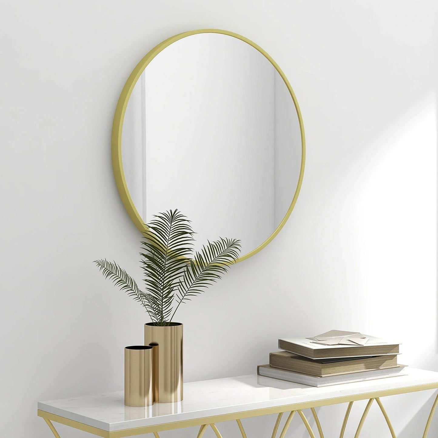 Kleankin Sleek Round Aluminium Vanity Mirror for Bathrooms and Living Spaces - 60cm Diameter - ALL4U RETAILER LTD