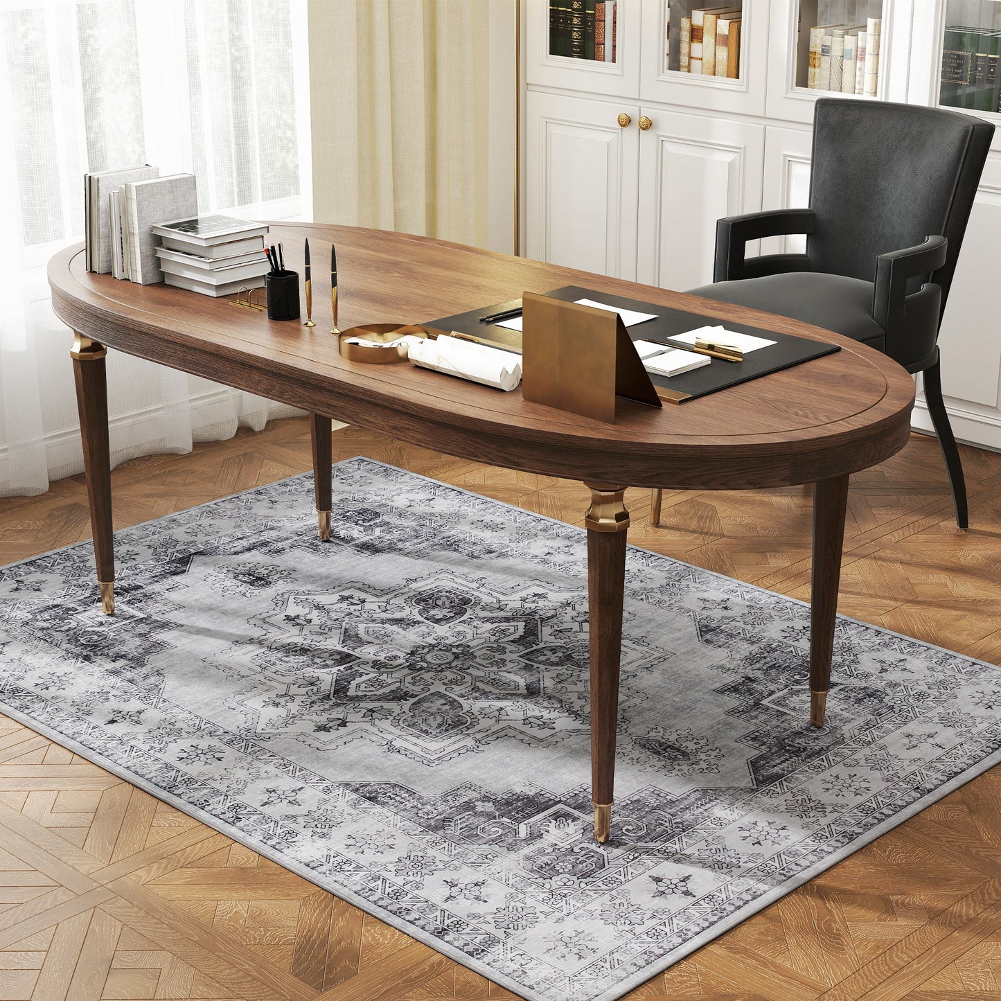 HOMCOM Vintage Area Rug Non Slip Washable Flannel Carpet For Living Room Bedroom Dining Room Home Office 170 x 120 cm