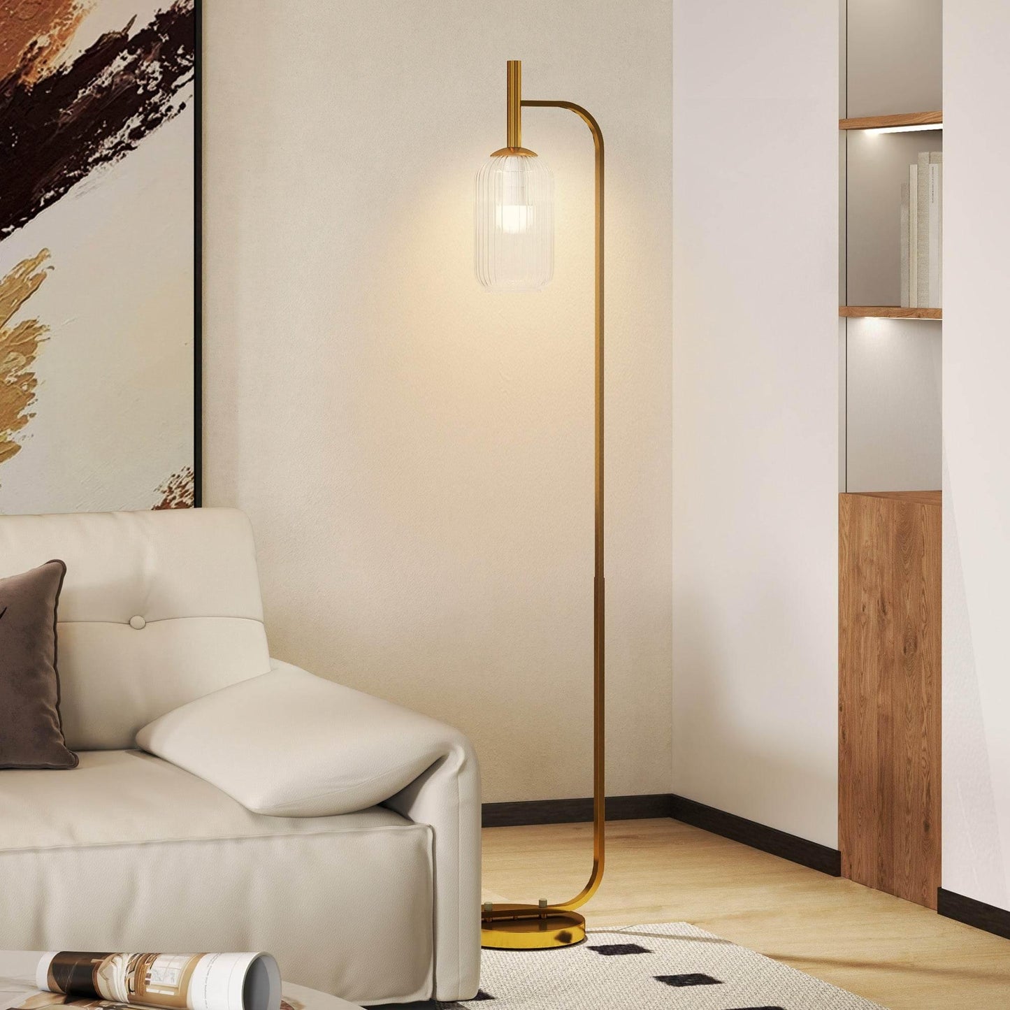 Modern Gold Tone Floor Lamp with Glass Shade and Foot Switch for Living Room and Bedroom - ALL4U RETAILER LTD