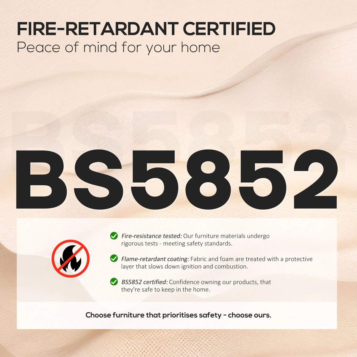 Fire-retardant certification graphic for bar stool materials