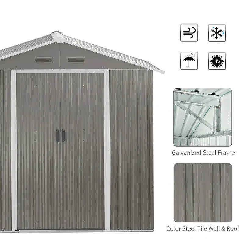 Outsunny 6.5ft x 3.5ft Metal Garden Storage Shed for Outdoor Tool Storage with Double Sliding Doors, 4 Vents, Grey - ALL4U RETAILER LTD