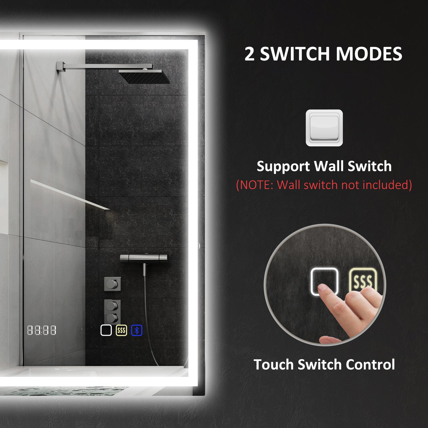 HOMCOM 50 By 70 Cm Anti Fog LED Bathroom Mirror With Bluetooth And Clock Silver Tone