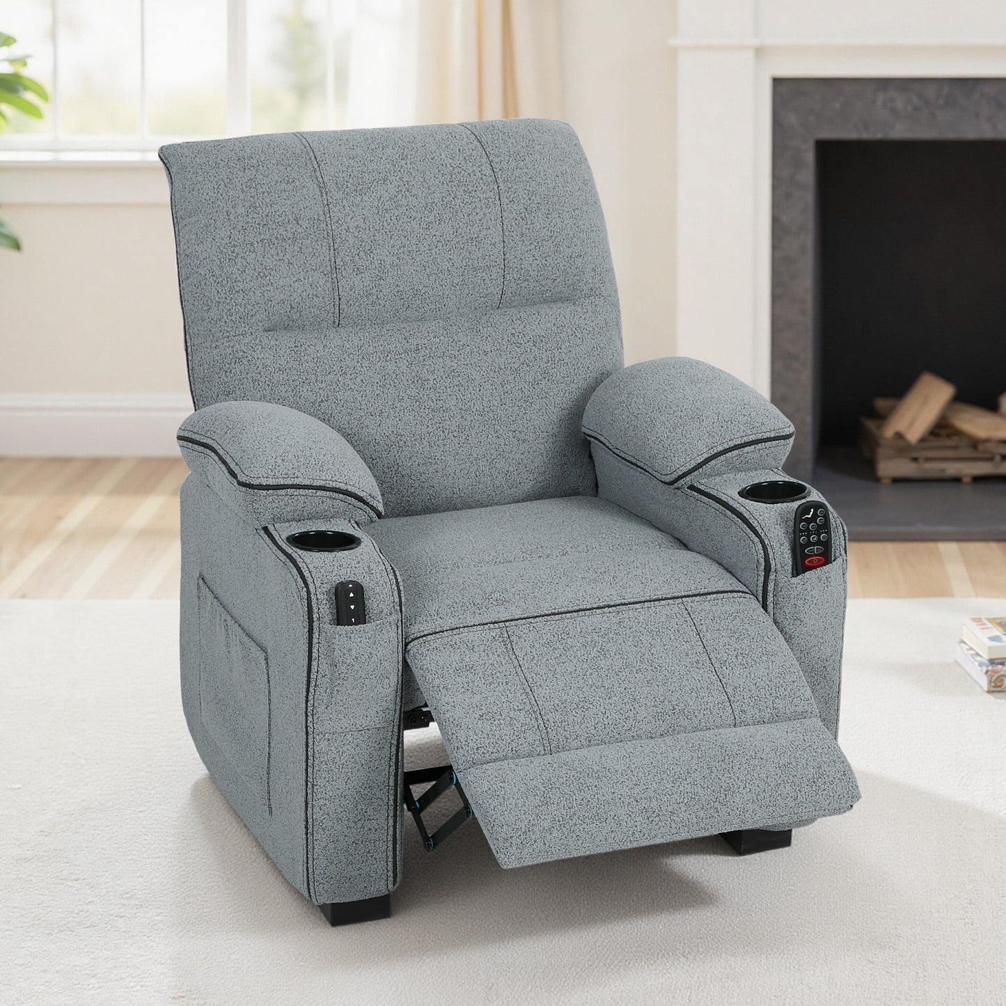 HOMCOM Electric Massage Recliner Armchair With Heat And Vibration Quiet Motor Memory Function Velvet Chair With USB