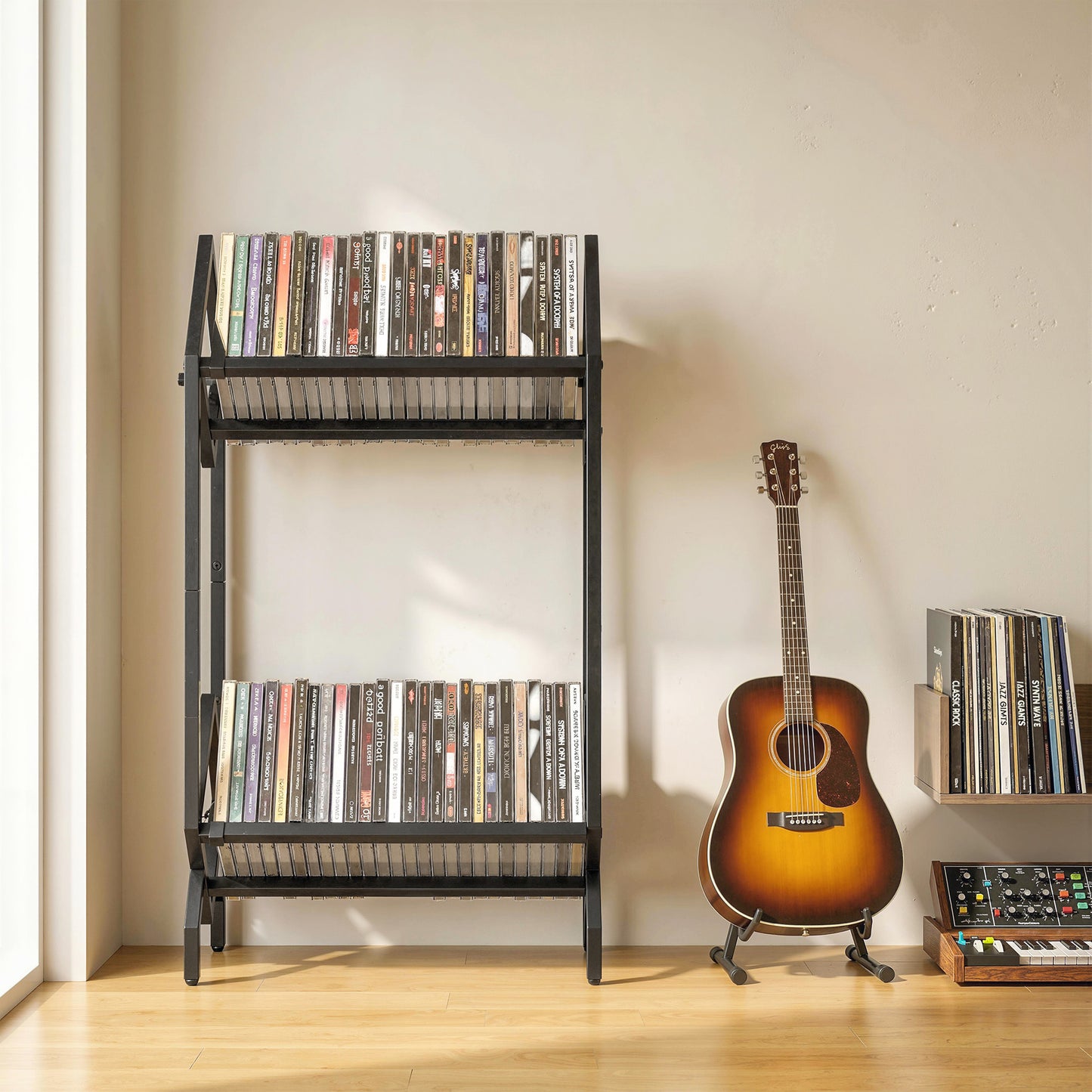 HOMCOM 50 CD Storage Rack 2 Tier Metal CD Organizer Free Standing Easy to Assemble Black