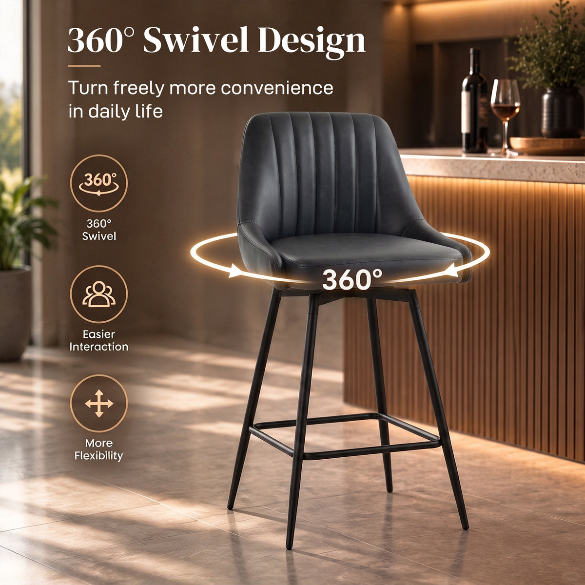 Homcom Set Of 2 Swivel Counter Height Bar Stools With Backrest Grey