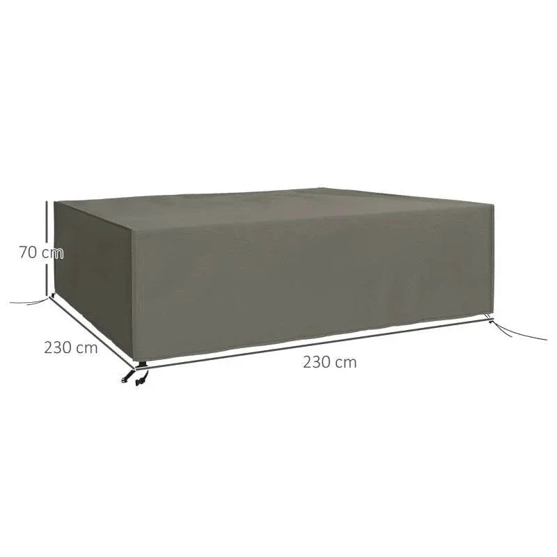 Grey square furniture cover with 230 x 230 x 70 cm fit and corner ties