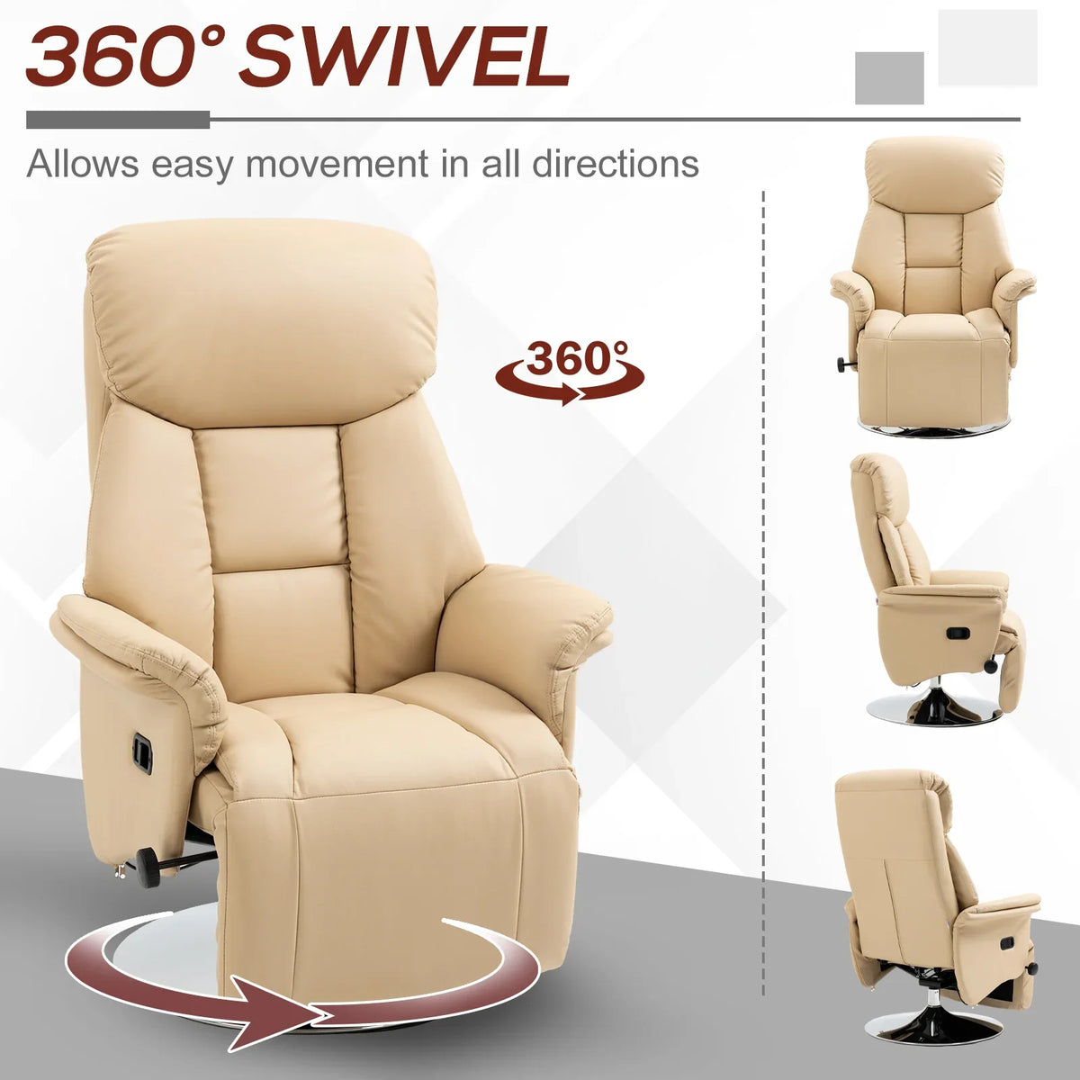 Beige swivel recliner chair with smooth 360-degree rotation base
