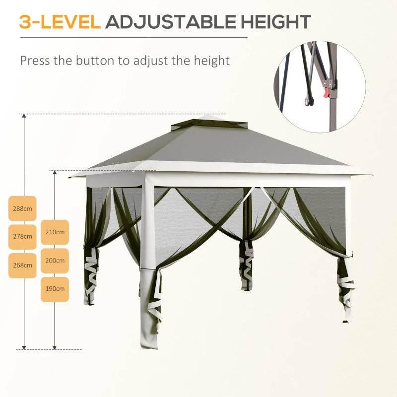 3-level height-adjustable pop-up canopy tent with mesh side panels and double roof
