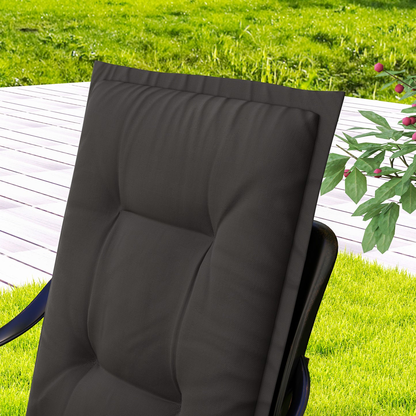 Outsunny Charcoal Grey Padded Garden Seat Cushions Set Of Four With Tufted Back And Tie Fastenings