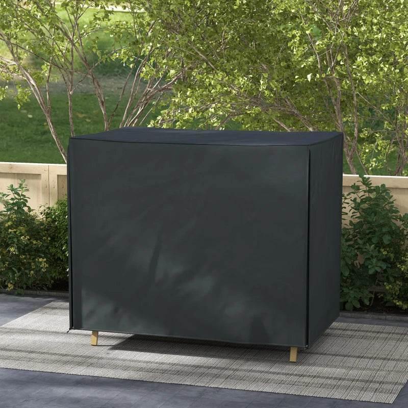 Black weatherproof swing chair cover, rectangular three-seater style, front view