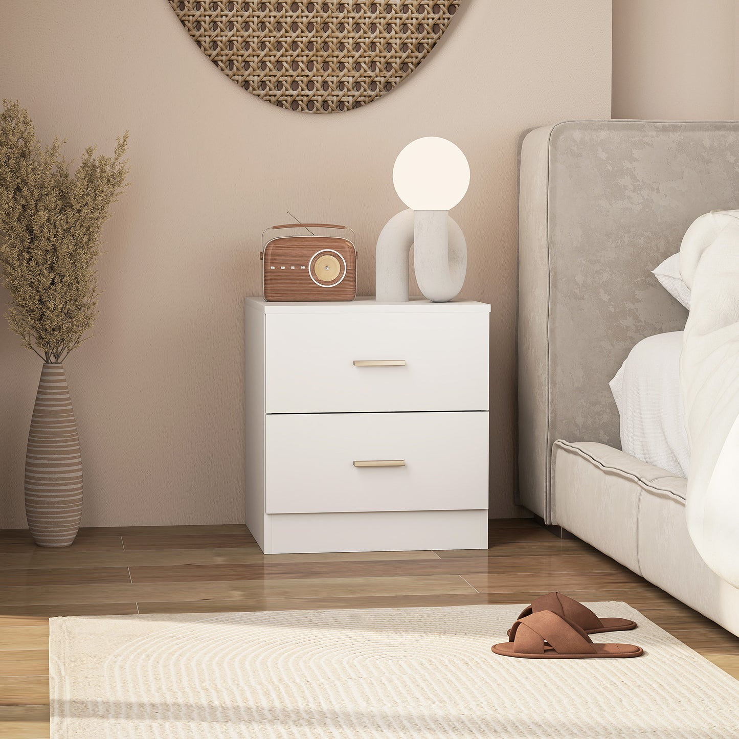 HOMCOM Set of 2 Modern Nightstands With 2 Storage Drawers White Bedside Tables for Bedroom and Living Room