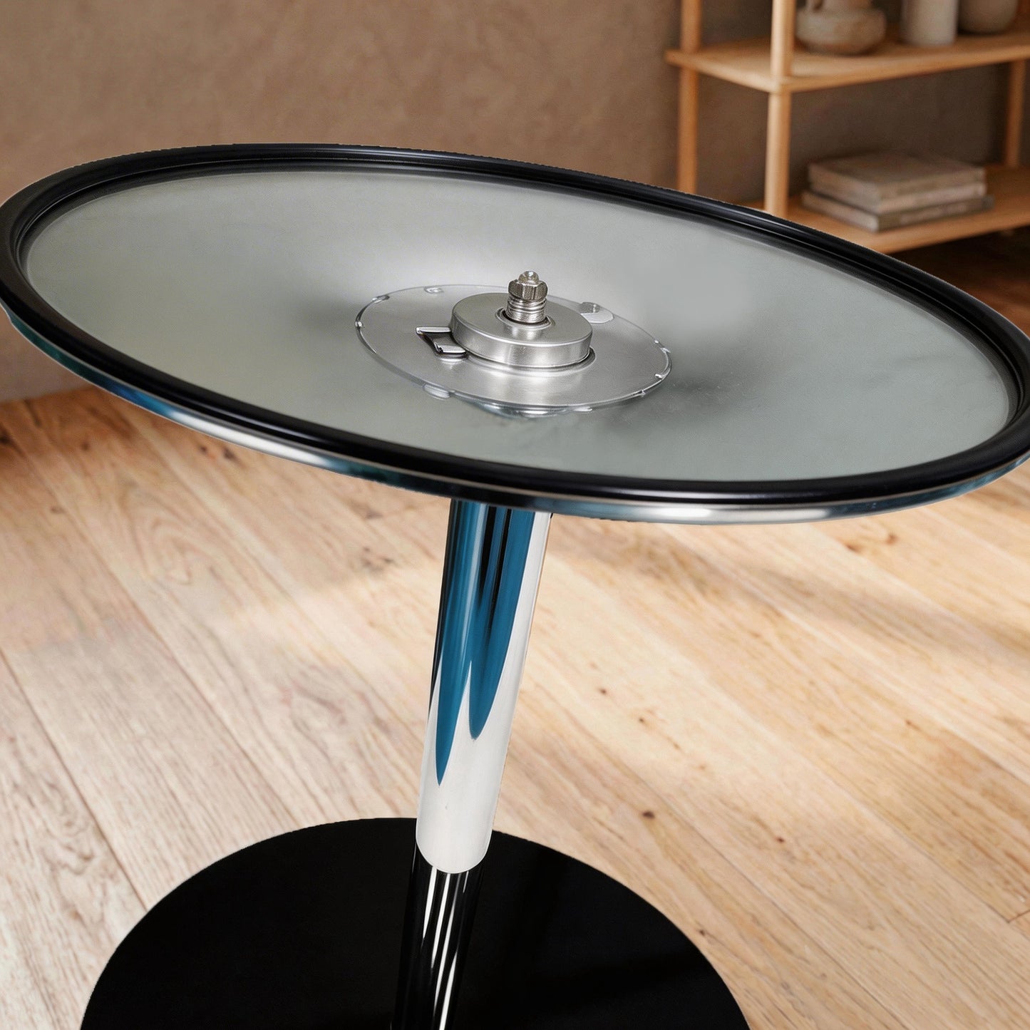 HOMCOM Round Bar Table With Tempered Glass Top And Steel Frame For Four People 70 x 70 x 75.5 cm Black