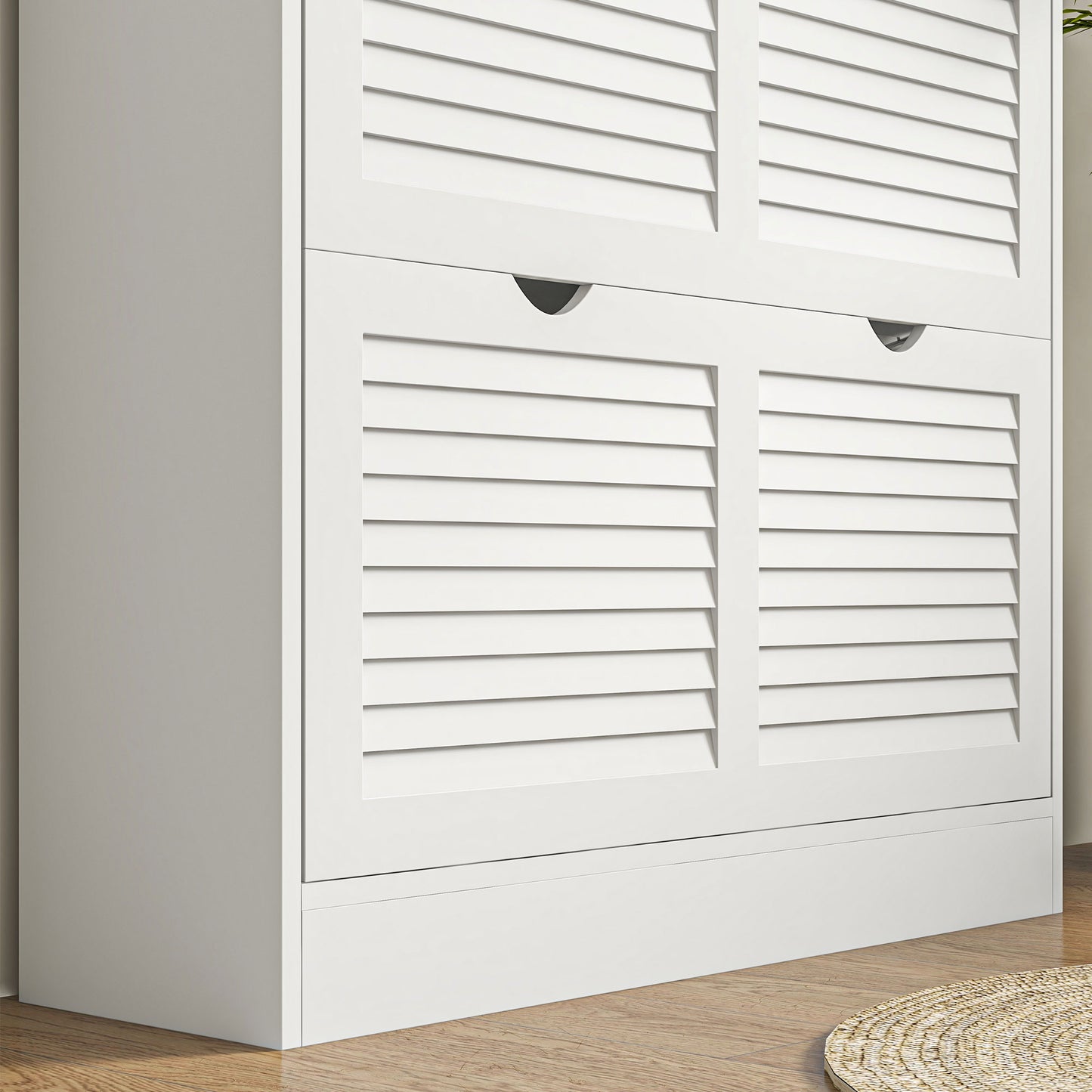 HOMCOM Narrow Entryway Shoe Cabinet With 2 Flip Drawers Louvered Doors Adjustable Shelves Fits 16 Pairs White