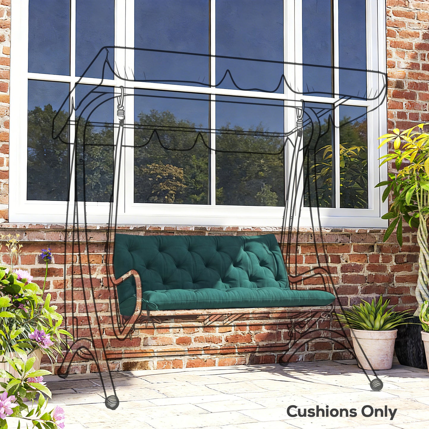 Outsunny Two Seater Bench Pad Cushion With Back and Ties for Indoor Outdoor Use 98 x 100 cm Green
