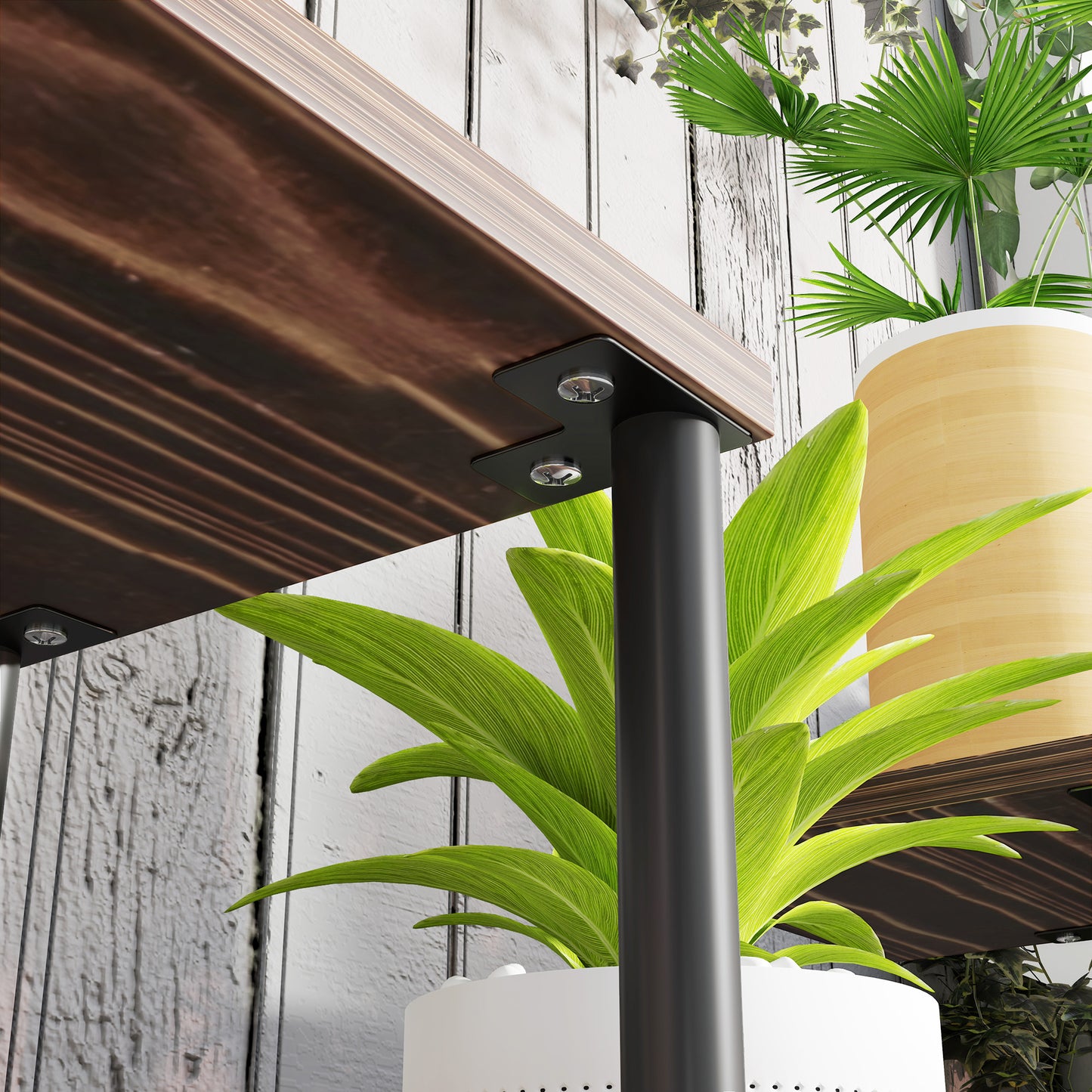 Outsunny Four Tier Wooden Plant Stand With Metal Frame For Indoor Plants And Shelving