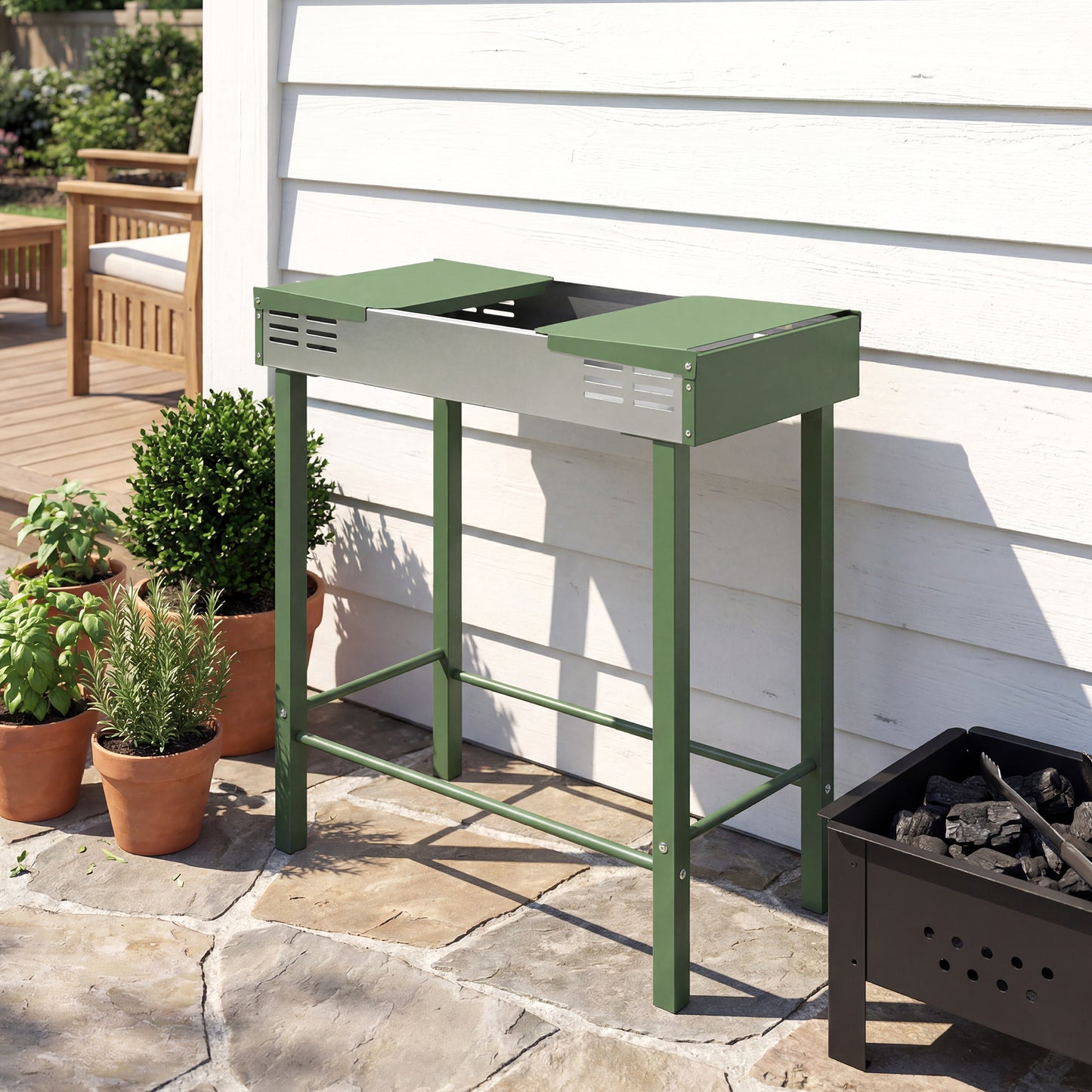Outsunny Charcoal Rotisserie Grill Roaster Spit With 3 Level Grill Grate And Side Shelves Dark Green For Chicken