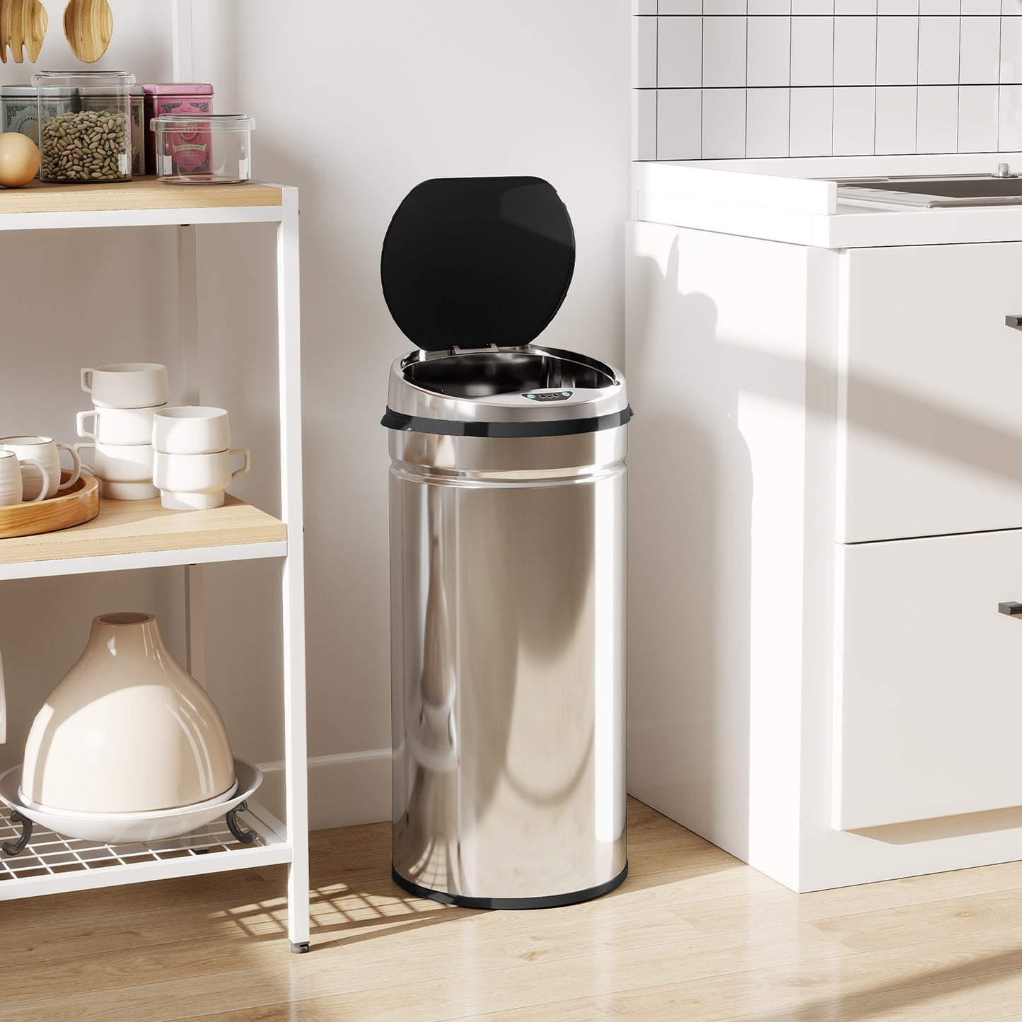 HOMCOM 42L Stainless Steel Sensor Bin With Touchless Lid Motion Sensor Within 15 cm Silver Tone