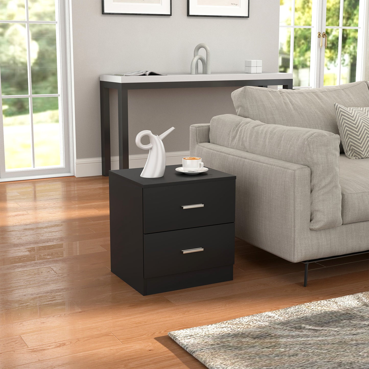 HOMCOM Modern Bedside Table With Two Drawers Black For Bedroom And Living Room Ideal Nightstand