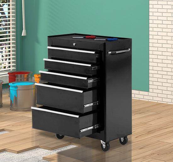 HOMCOM 5-Drawer Rolling Tool Chest in Black - ALL4U RETAILER LTD