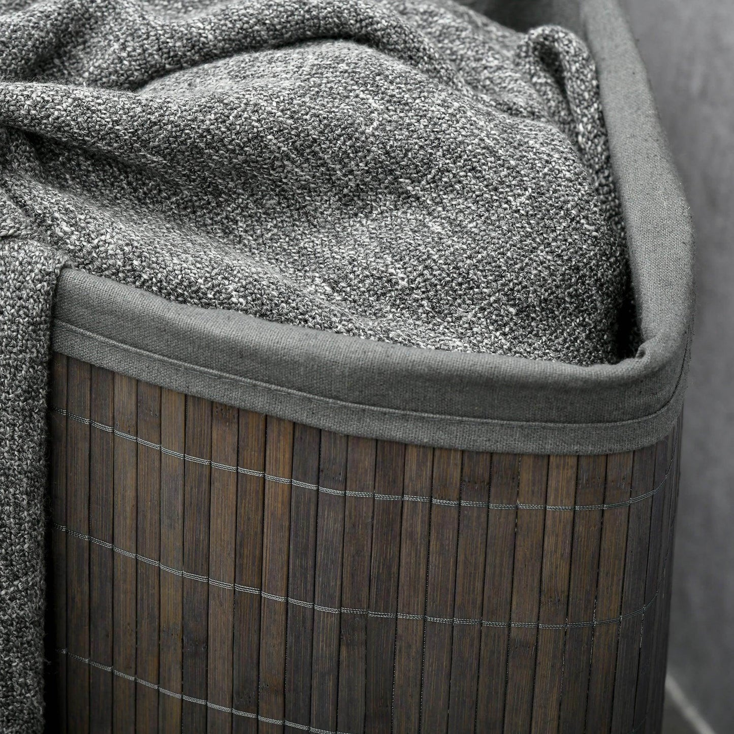 HOMCOM 55L Bamboo Laundry Basket with Lid - Grey - ALL4U RETAILER LTD