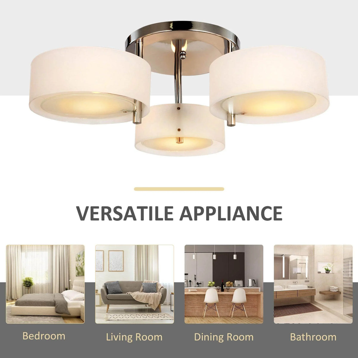 Chrome 4-light ceiling chandelier with frosted acrylic drum shades
