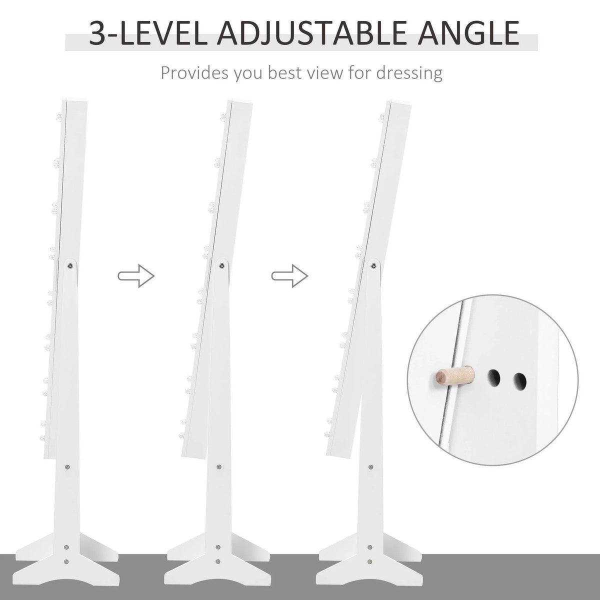 White LED mirrored jewelry cabinet with 3-level adjustable viewing angles