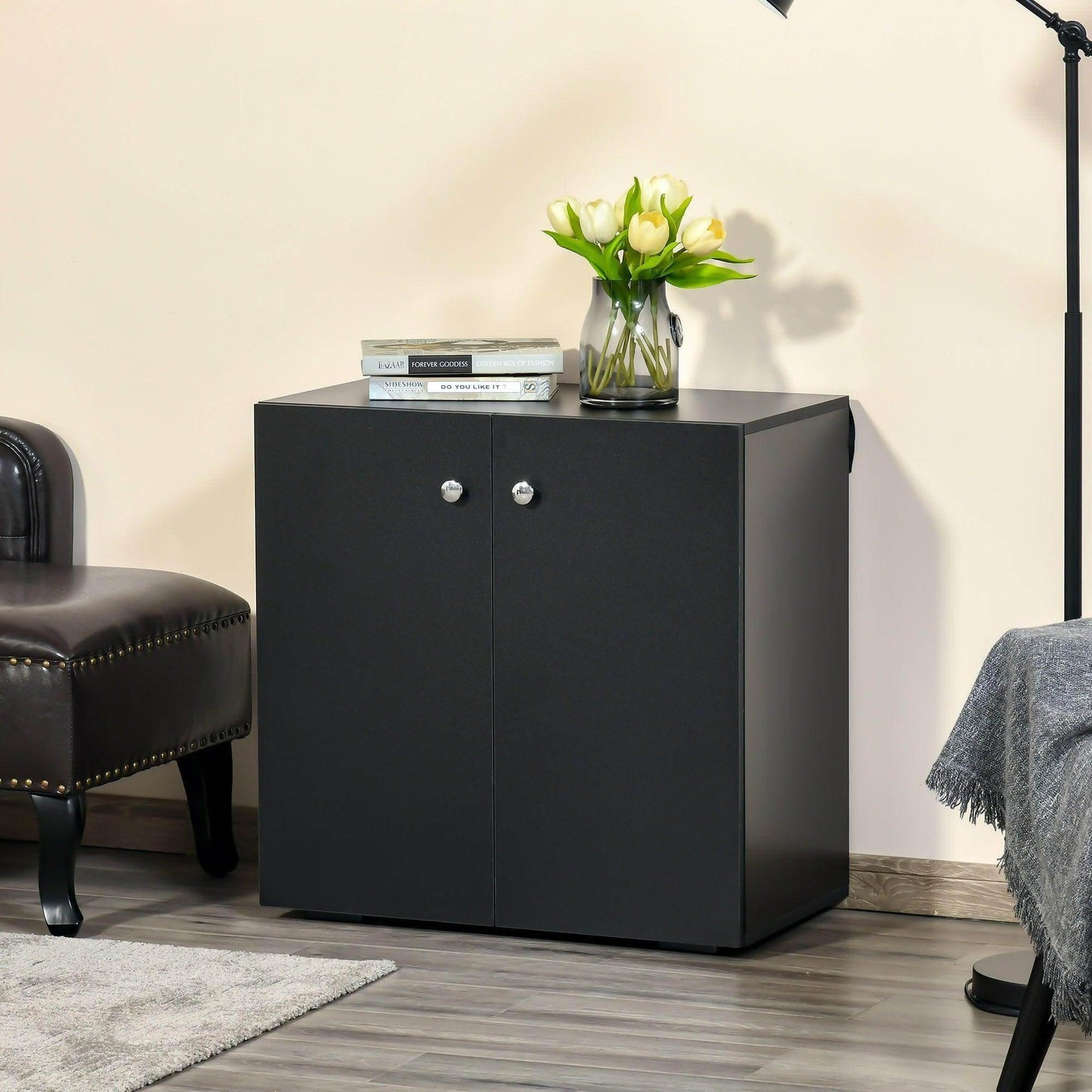 HOMCOM Black Storage Cabinet - Versatile Sideboard with Shelves - ALL4U RETAILER LTD