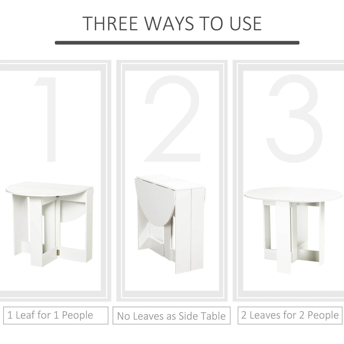 White folding bar table shown folded in multiple positions for different seating setups.