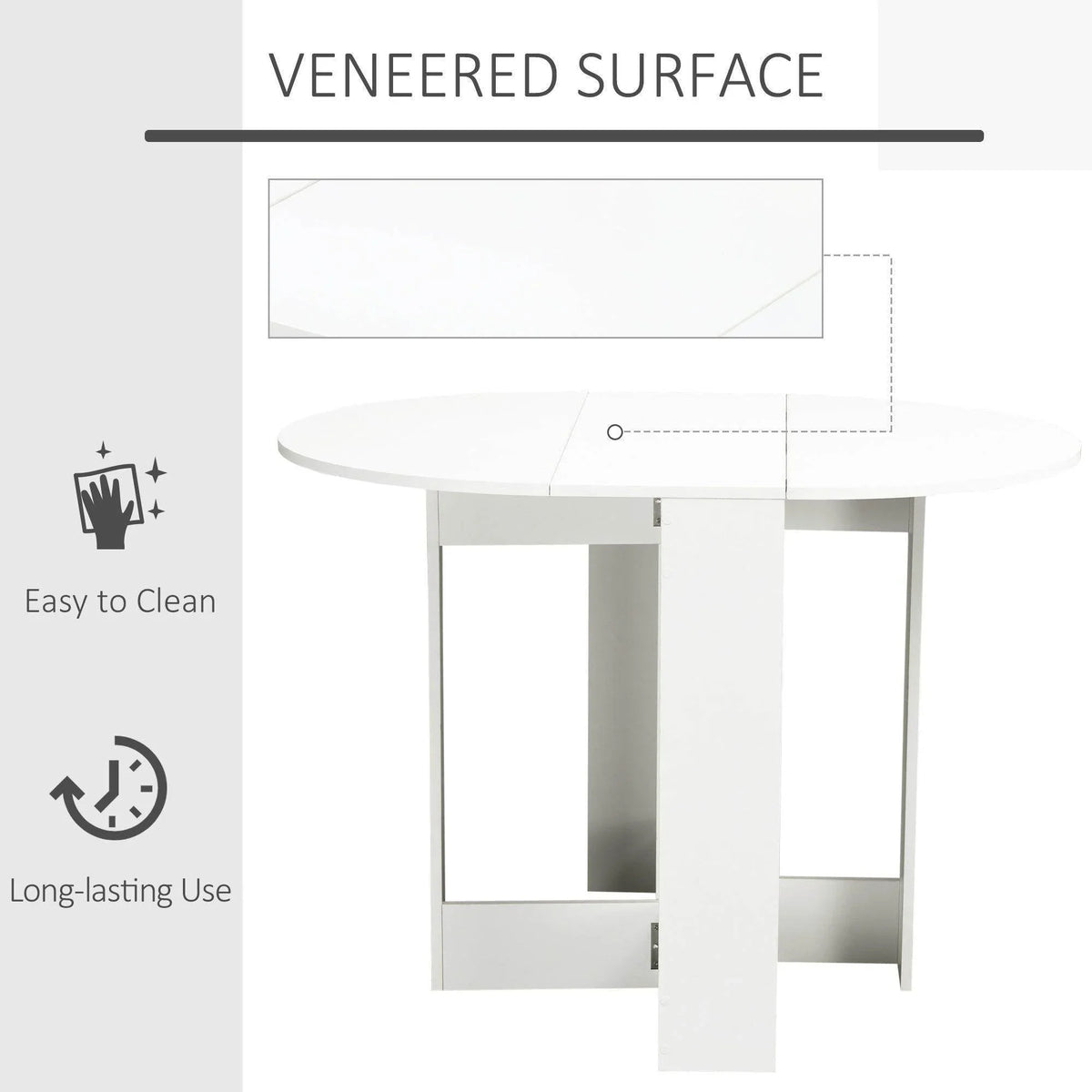White folding bar table with smooth veneer tabletop and sturdy legs for long-lasting use.
