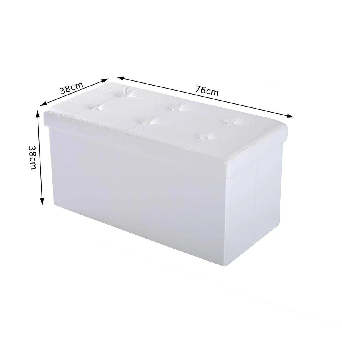 Cream white tufted folding ottoman bench, rectangular bench shape with button detailing.