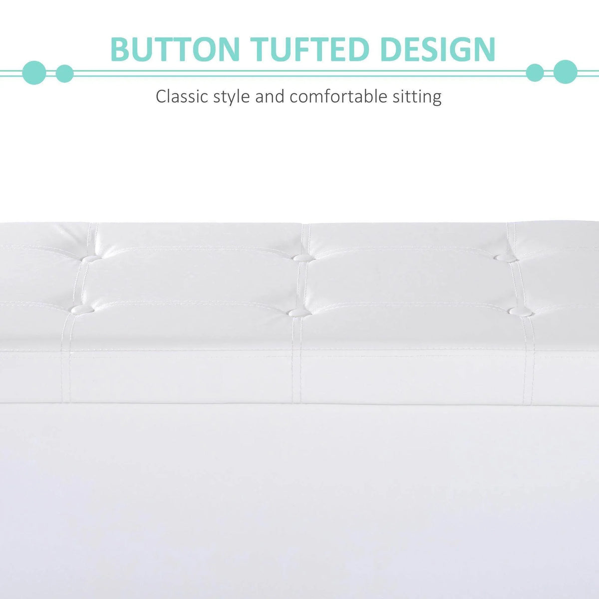 Cream white tufted ottoman bench lid with diamond-button stitching across the top.