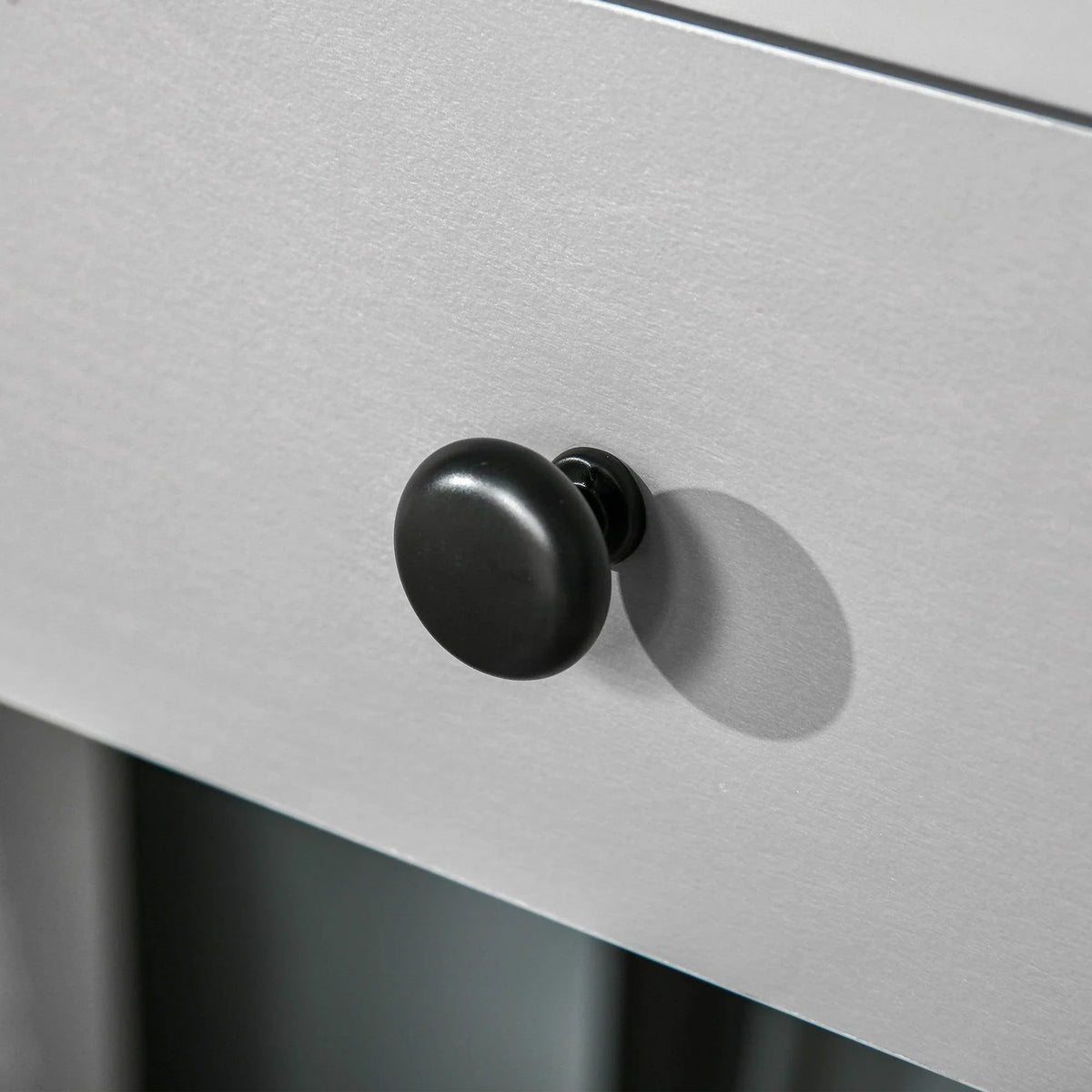Grey dressing table drawer knob with black round handle