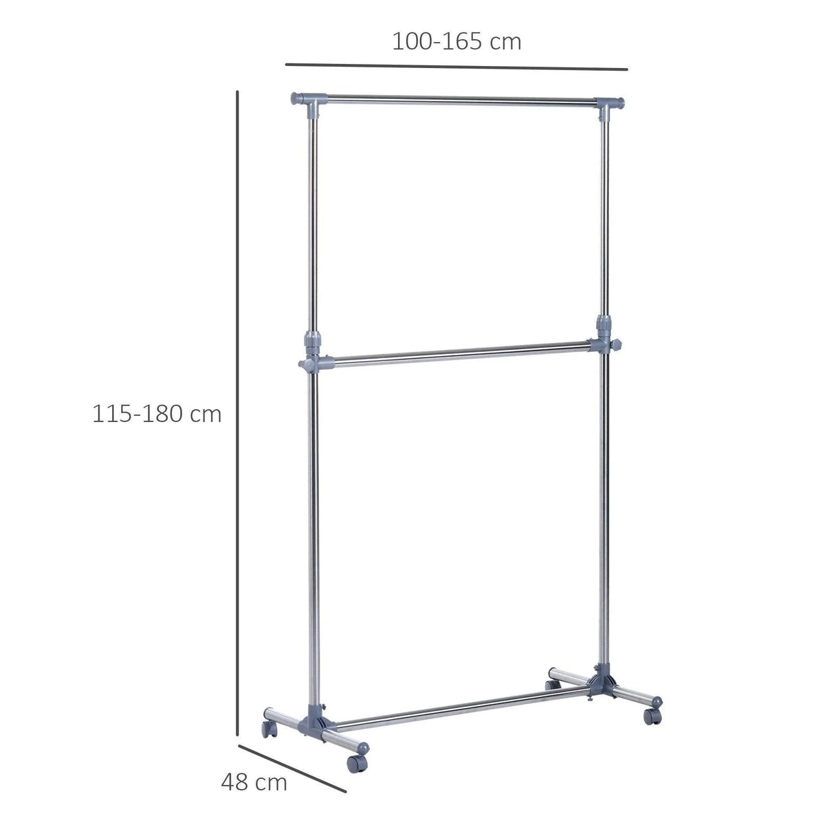 Heavy-duty clothes hanger rack frame on caster wheels with adjustable height