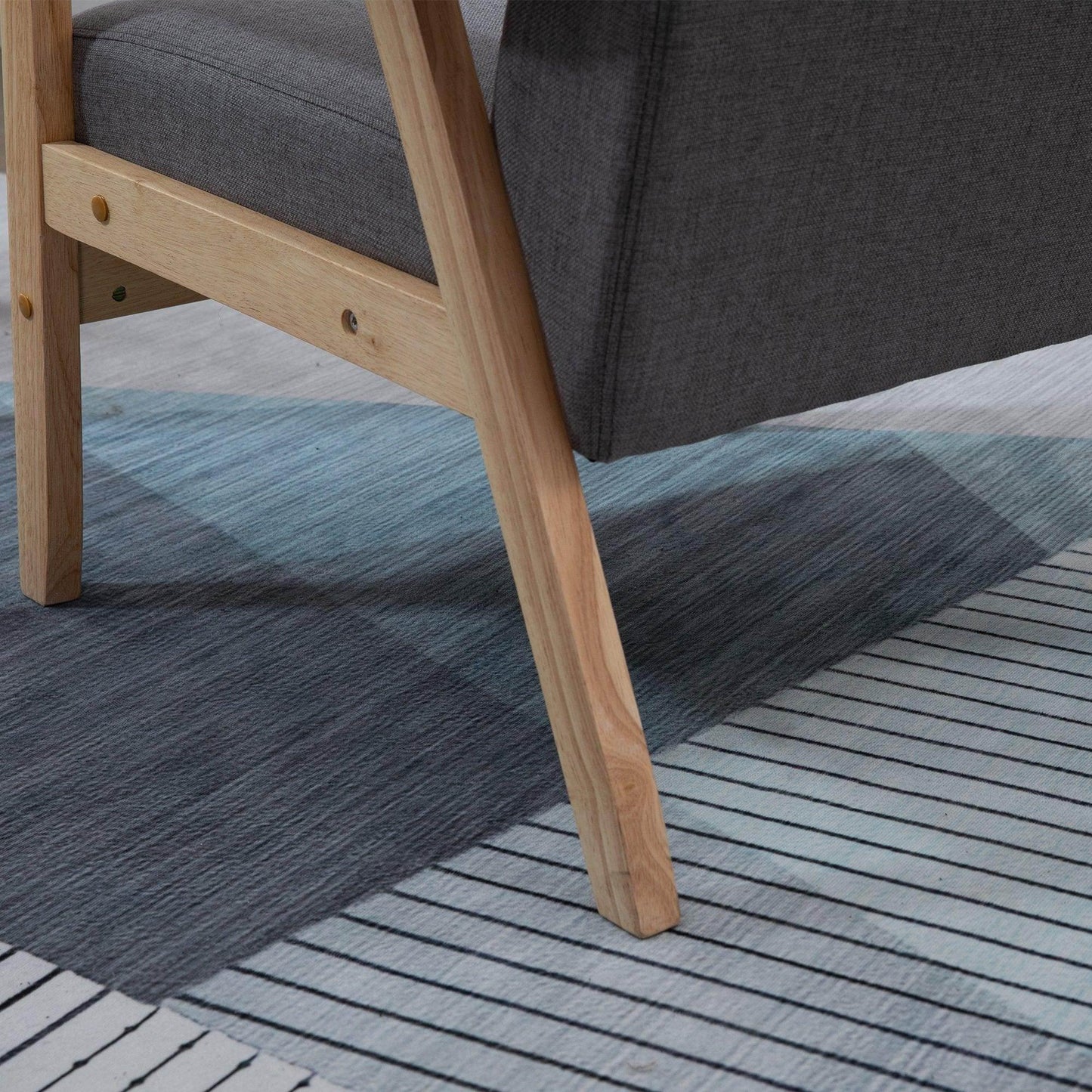 HOMCOM Minimalist Grey Accent Chair - Comfy Wood Frame - ALL4U RETAILER LTD