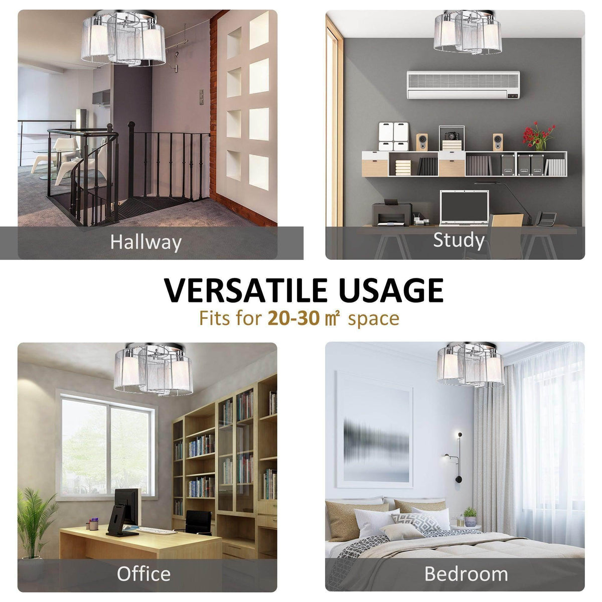Chrome flush mount ceiling light with clear glass shades in an indoor setting