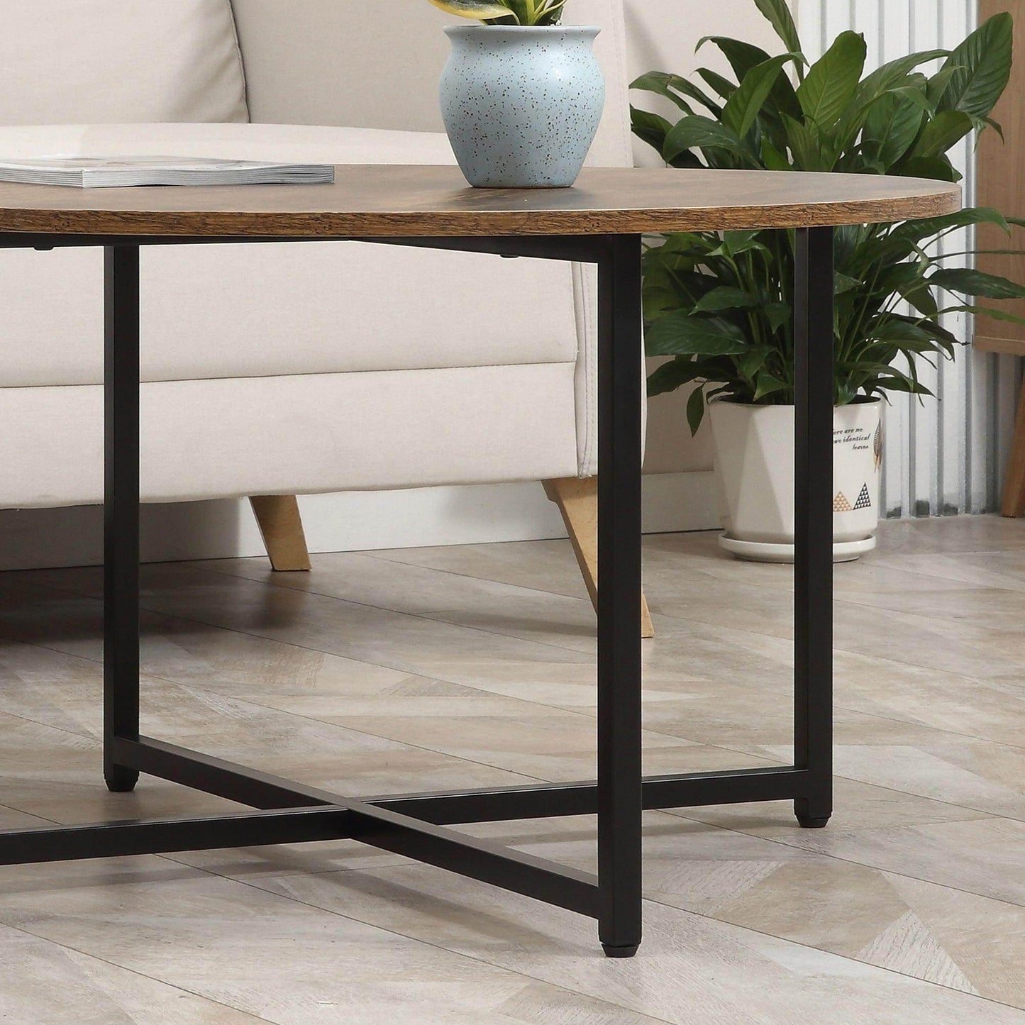 HOMCOM Rustic Brown Coffee Table Set - 2 Nesting Tables - ALL4U RETAILER LTD