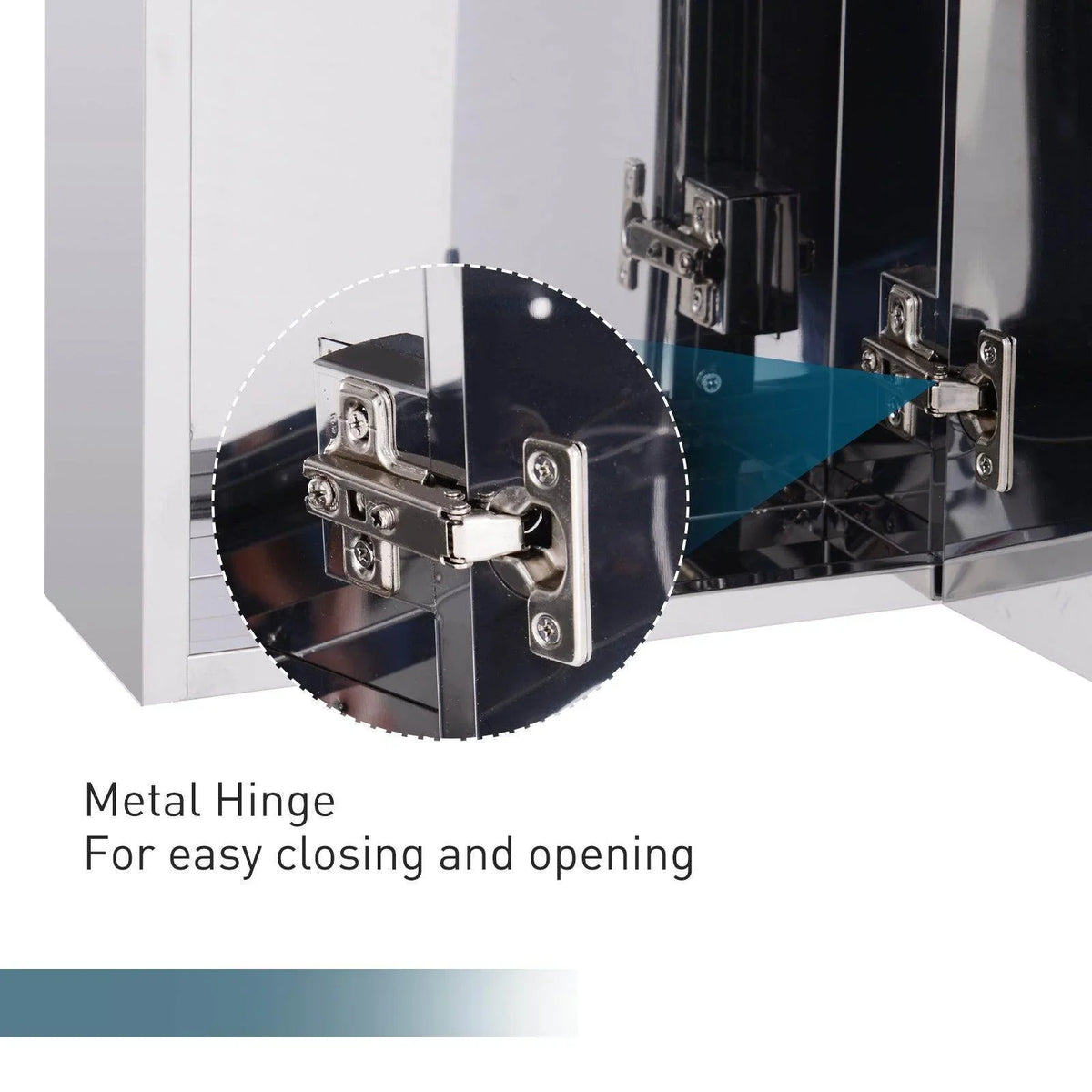 Sturdy metal hinge on black cabinet door for smooth, easy opening and closing