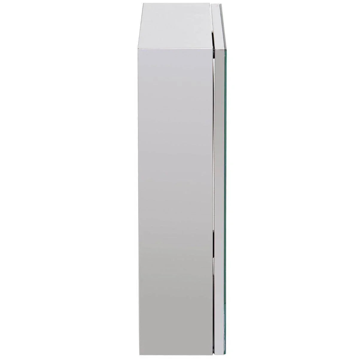 Side view of stainless steel bathroom mirror storage cabinet with sleek modern design