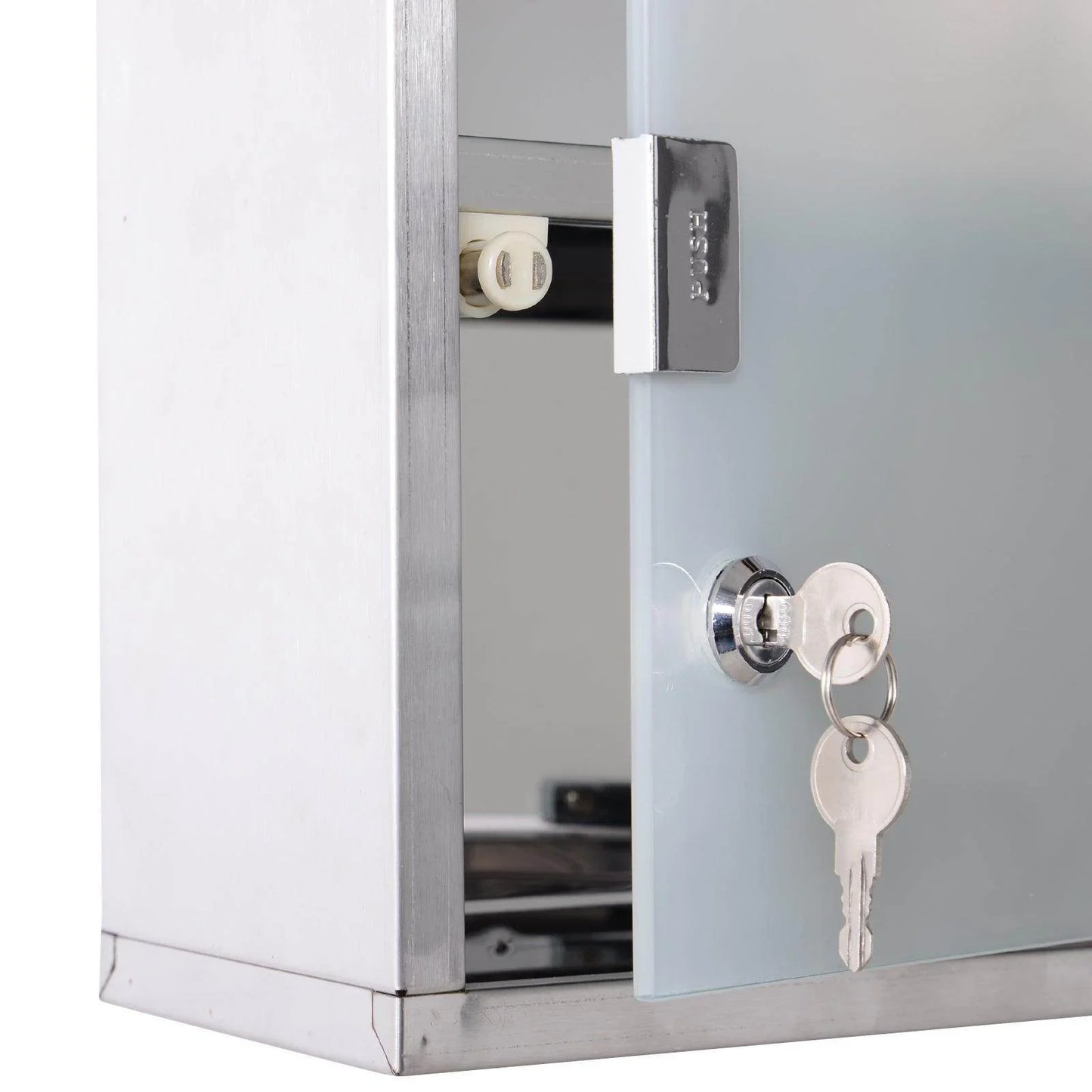 Stainless steel medicine cabinet with frosted glass door and lock with key from All4U Retailer Ltd