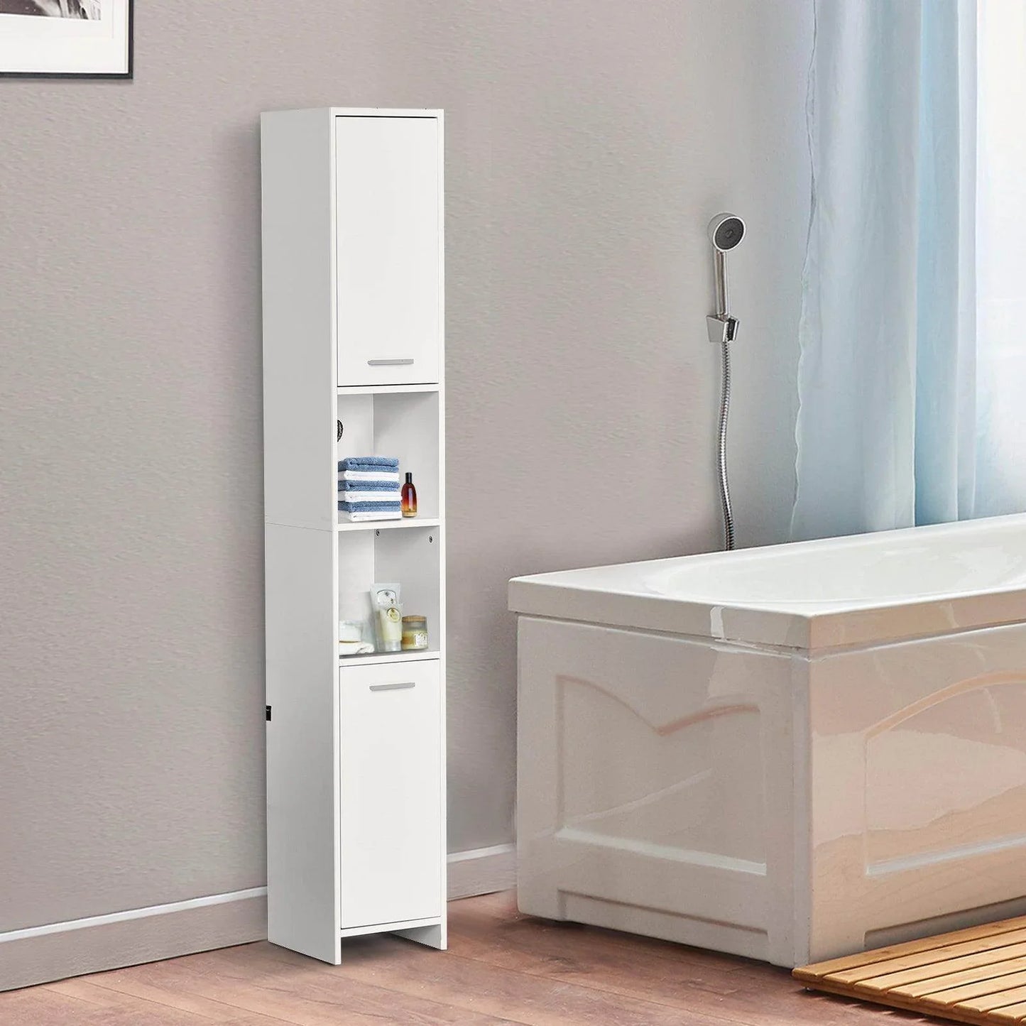 HOMCOM Tall White Bathroom Storage Cabinet - ALL4U RETAILER LTD