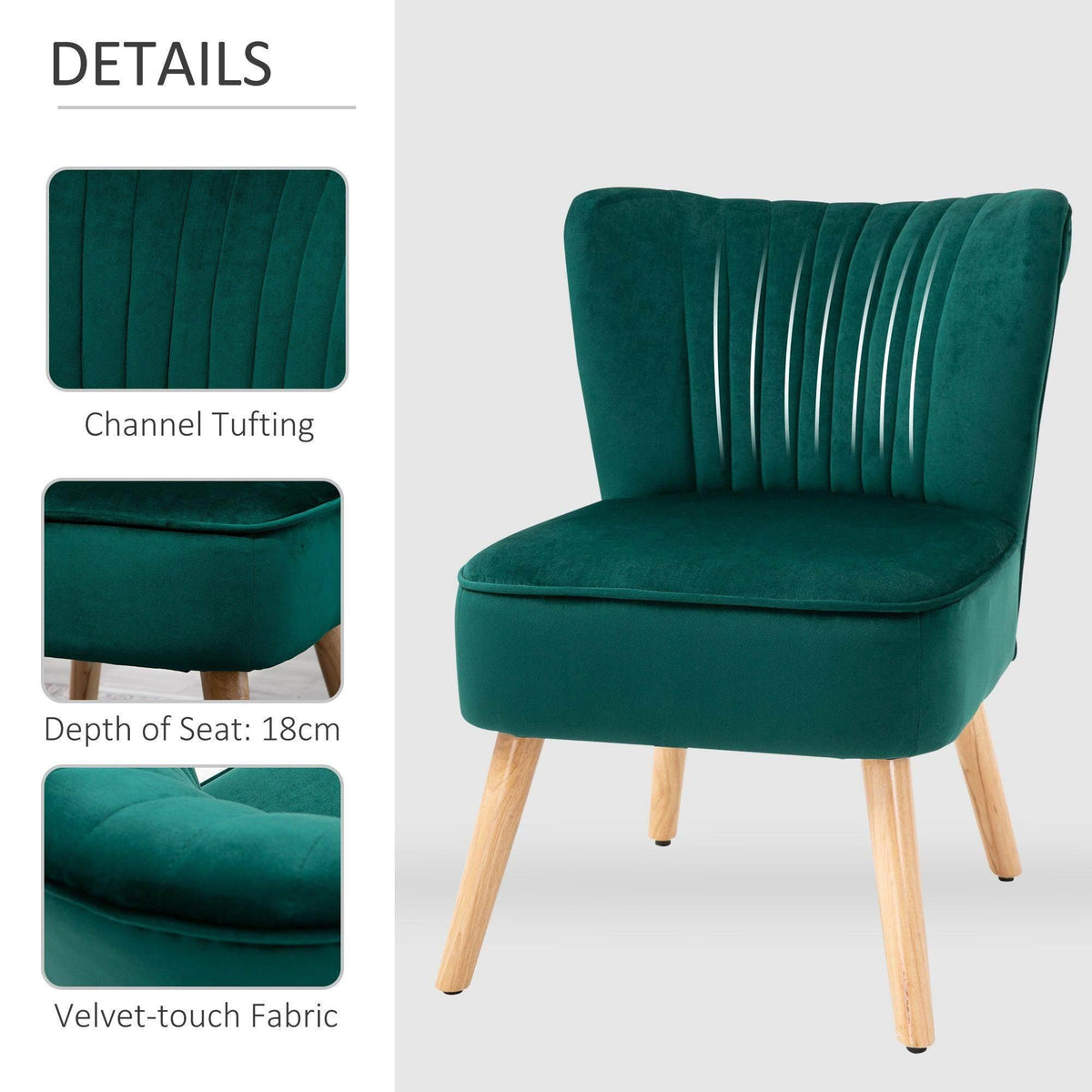 Green velvet accent tub chair with channel tufting and cushioned seat