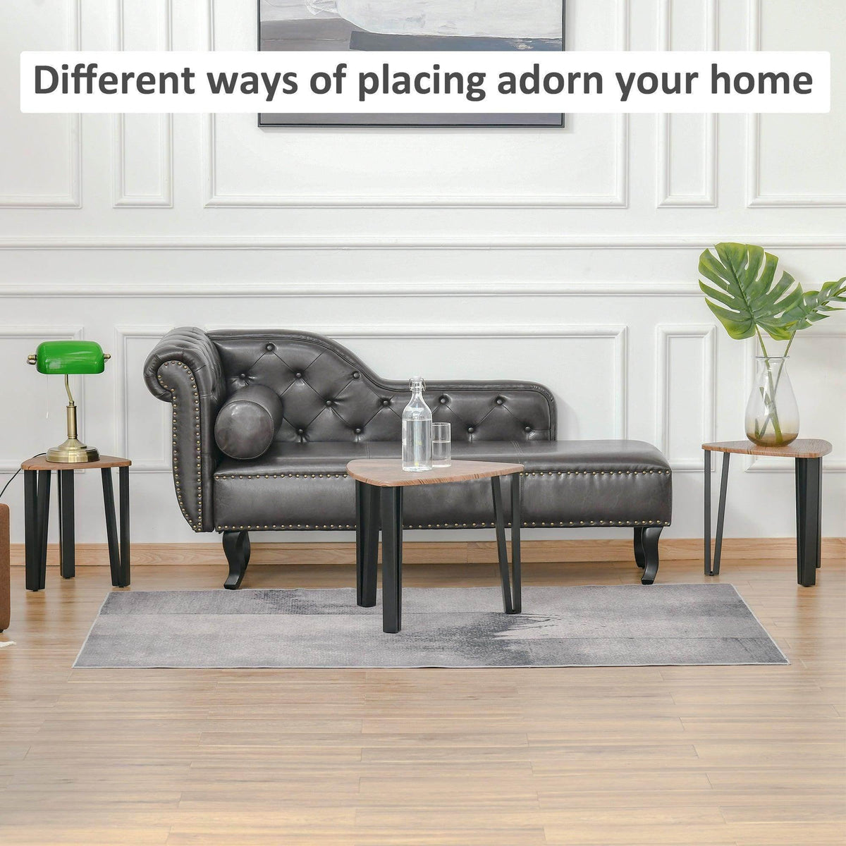 Walnut-tone nesting coffee table set with black legs, three table sizes