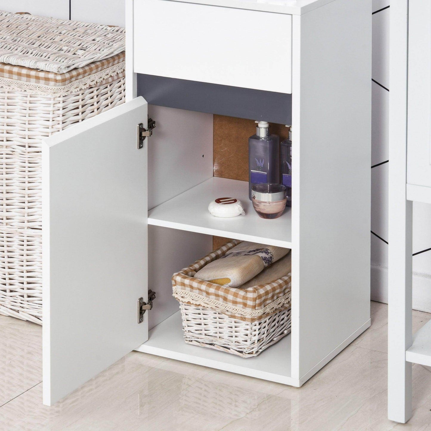 HOMCOM White Bathroom Storage Cabinet with Drawer - ALL4U RETAILER LTD