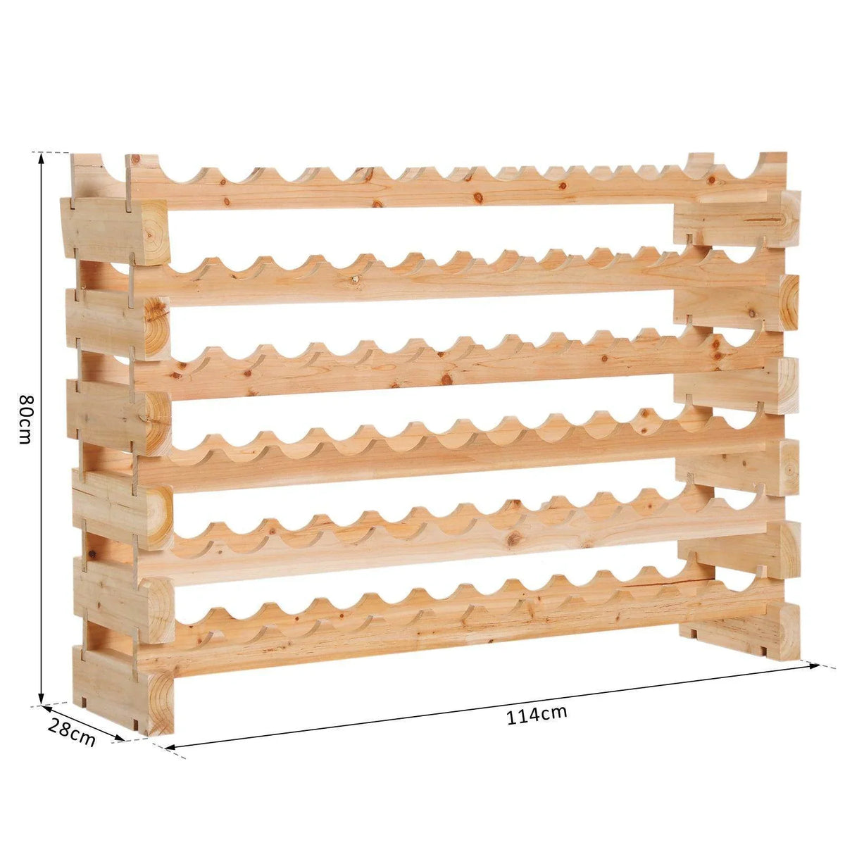 Light wood stackable wine rack frame with scalloped bottle slots, no bottles