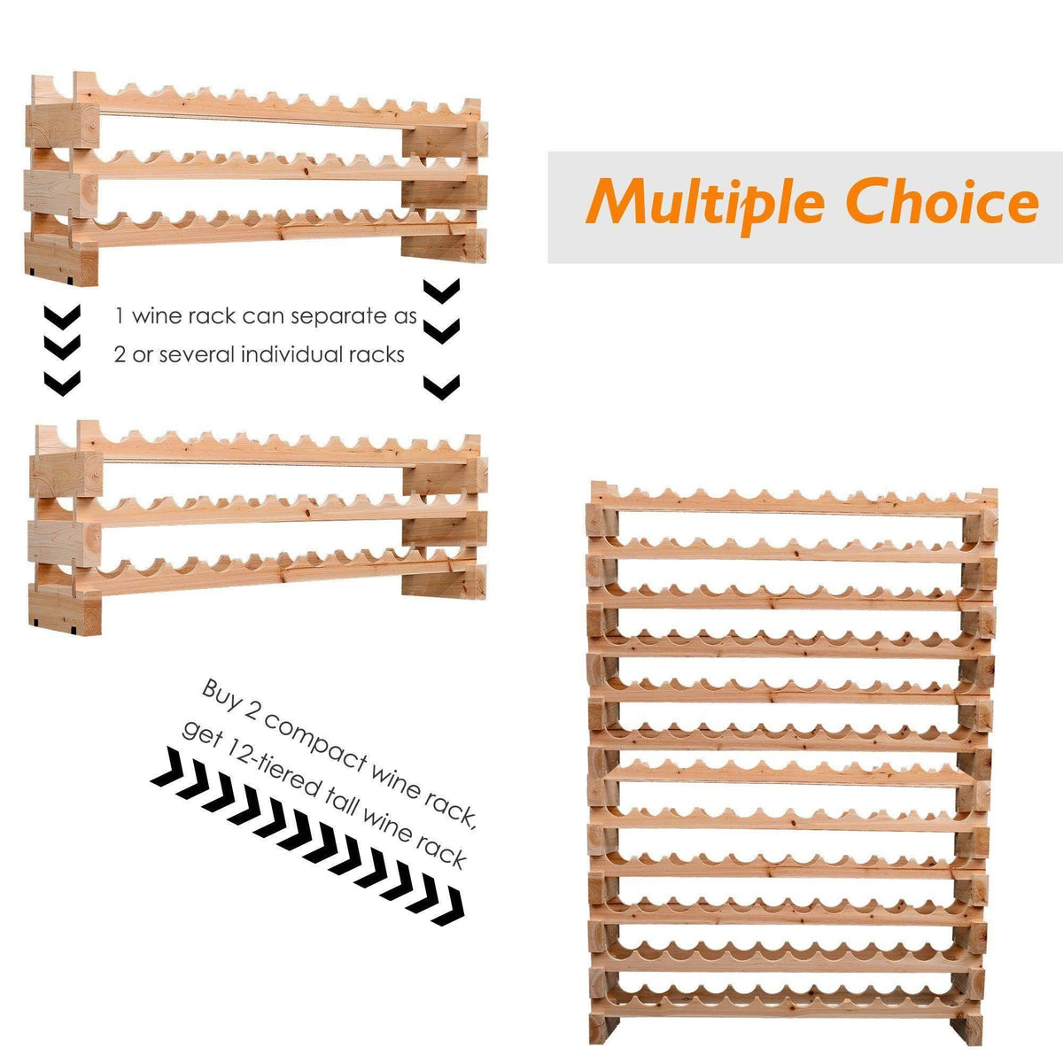 Stackable light wood wine rack with modular tiers that interlock with other racks