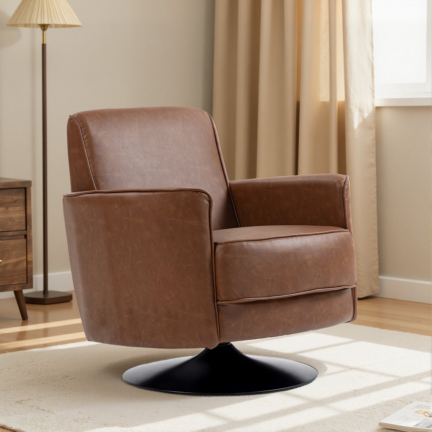 HOMCOM Upholstered Swivel Accent Chair With Pocket Spring Seat Support And 20cm Thick Padding Brown