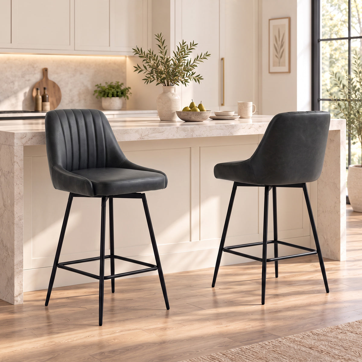 Homcom Set Of 2 Swivel Counter Height Bar Stools With Backrest Grey