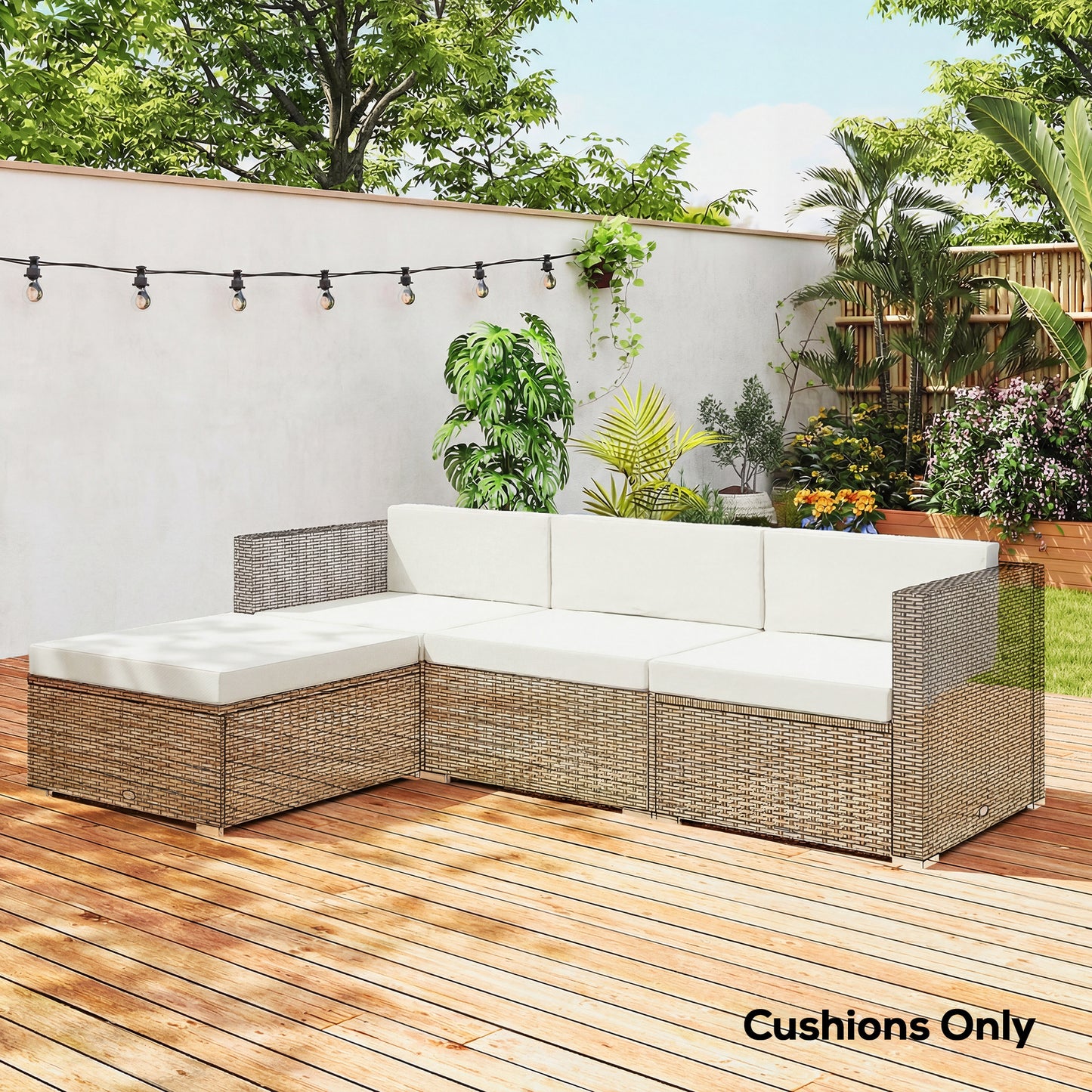 Outsunny 7 Piece Patio Cushions For Outdoor Loveseat With Removable Covers 60x60 cm Cream For Rattan Furniture